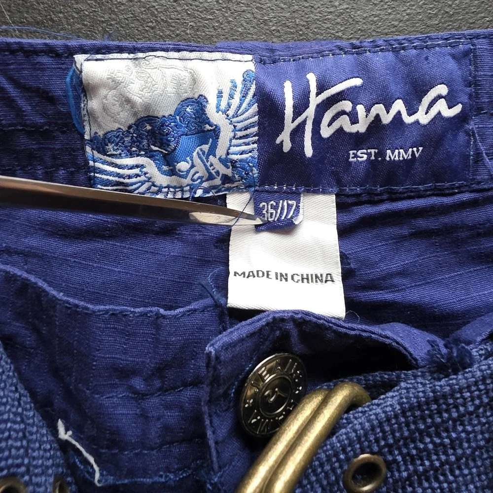 Vintage Hama Cargo Shorts Skater Baggy Combat Navy Blue Belted 36/17 NEW NWOT